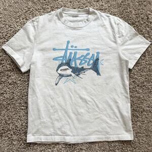 White Stussy Shark Tee